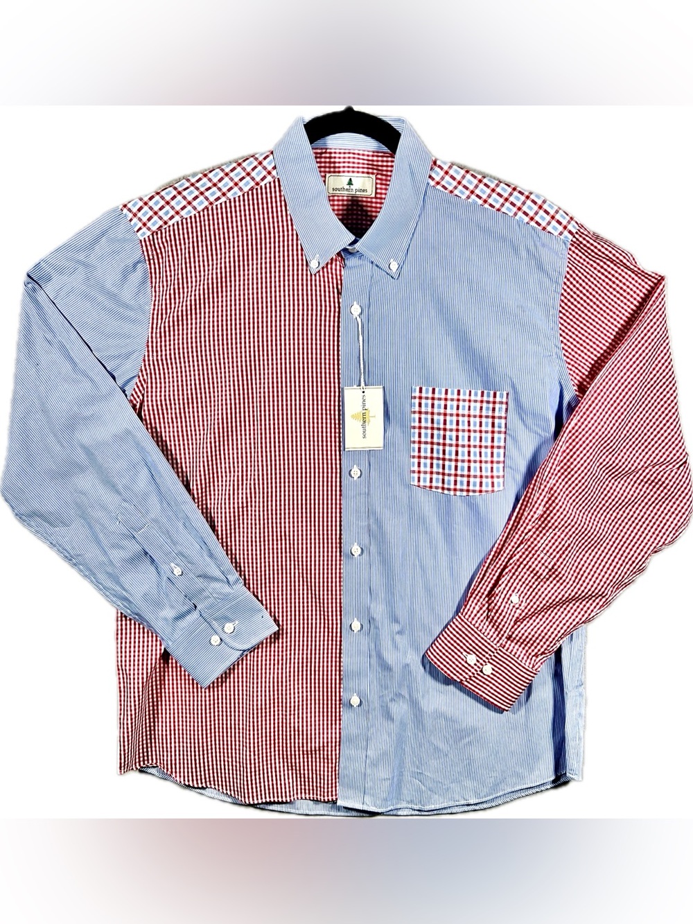 Southern Pines Men’s XL Patchwork Button Down Shirt Striped Gingham Cotton NWT